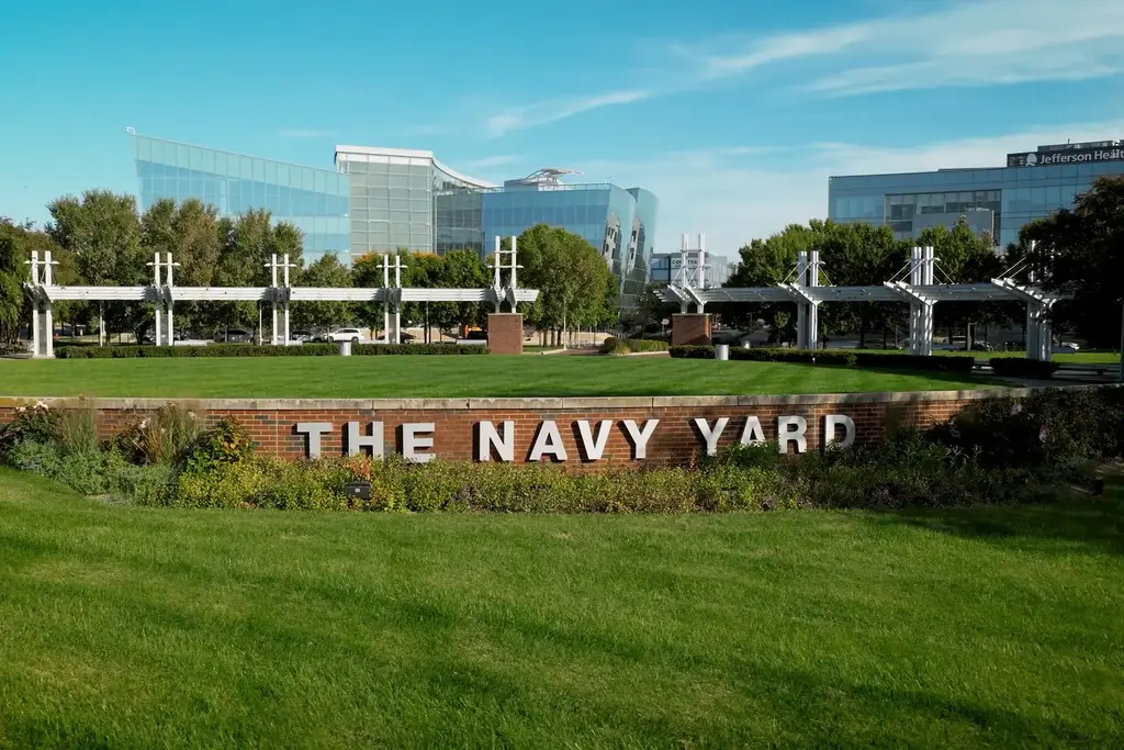 AVE Navy Yard large property sign shot from a drone