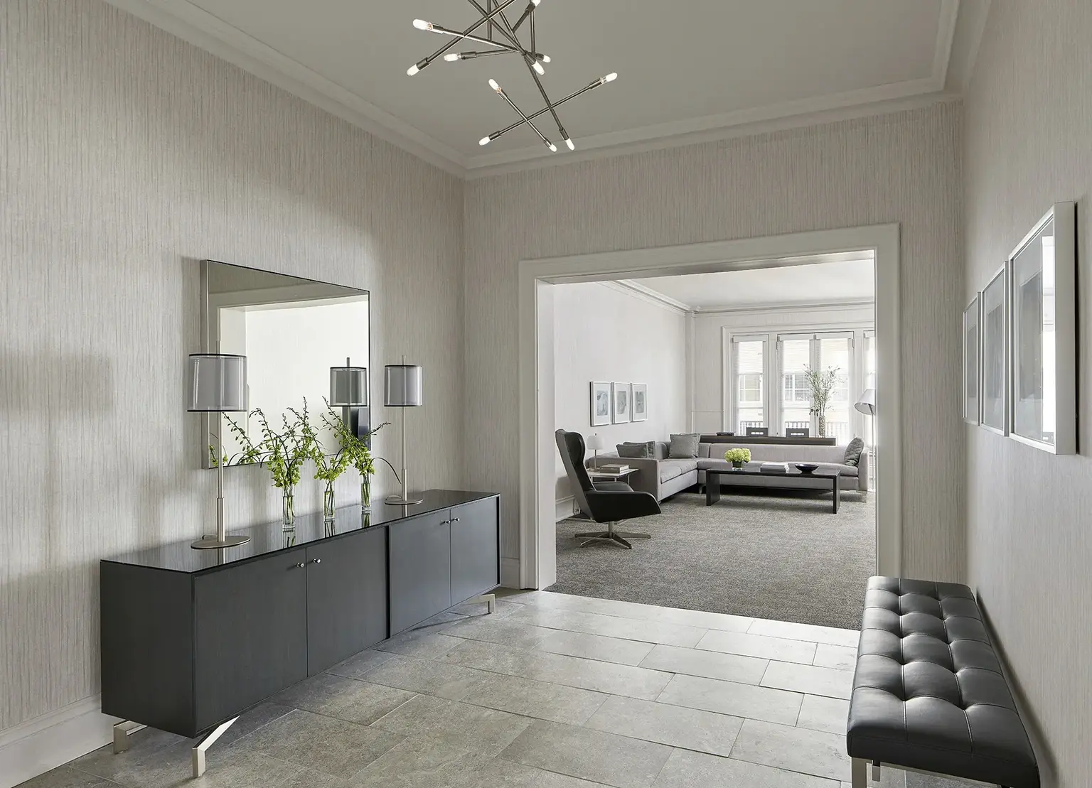 AKA Rittenhouse Square penthouse entrance with foyer and large living room