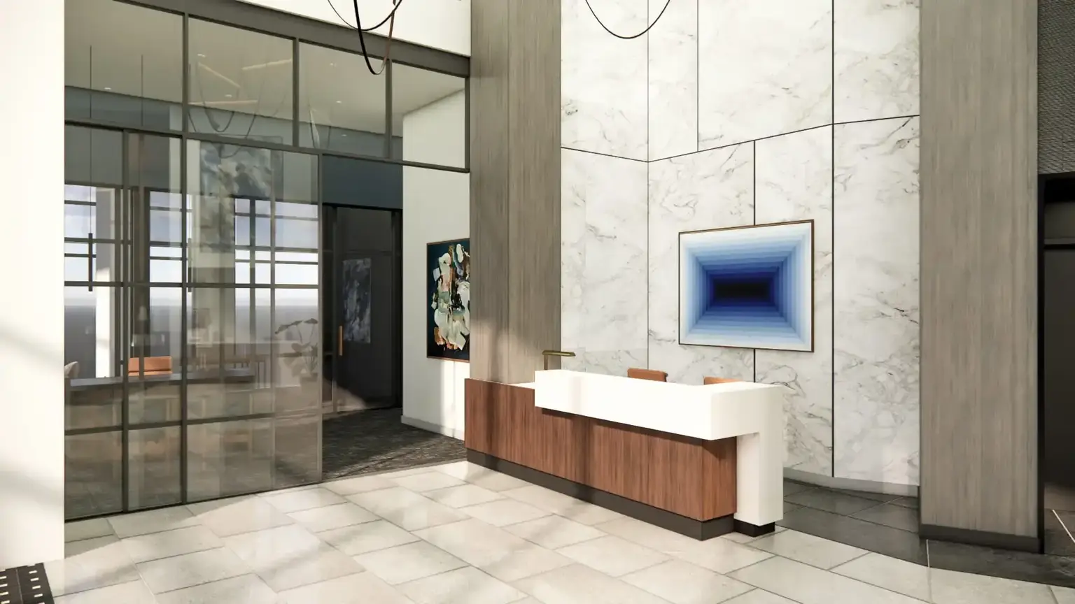 Rendering of the AVE Station House lobby in Denver