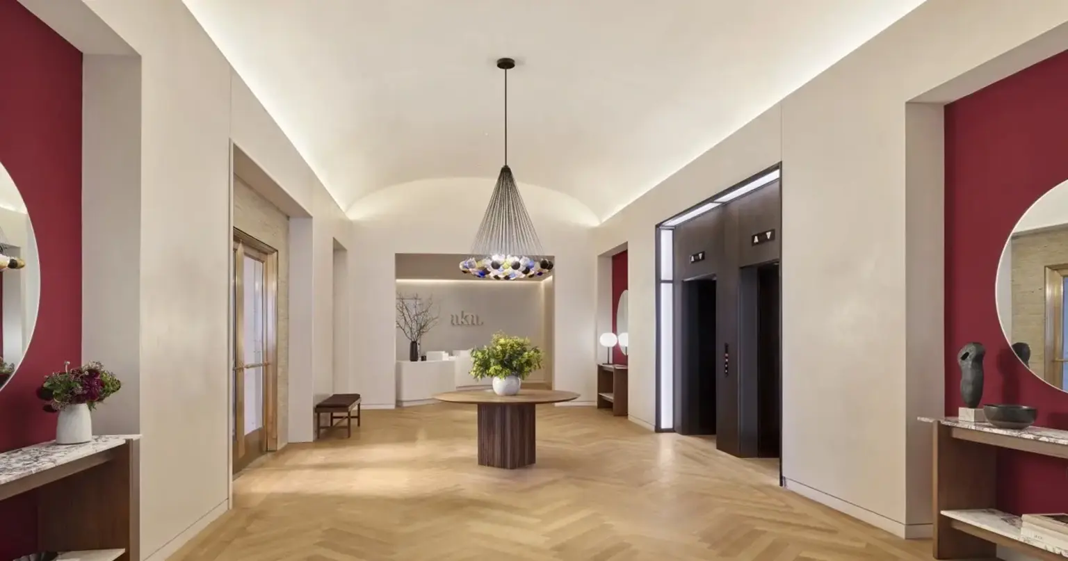 Hotel AKA Back Bay Lobby with sleek design and accent lighting