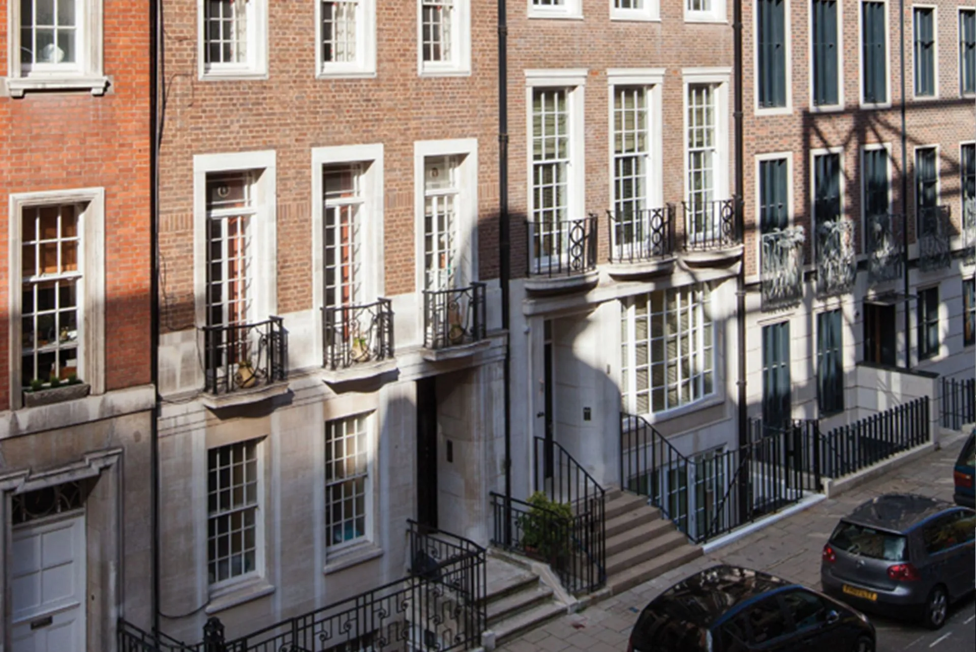 AKA Marylebone luxury townhouse entrance with brick and stone facade